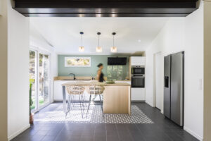 tapis de carreaux, sol, cuisine, couleur, cuisine, ilot